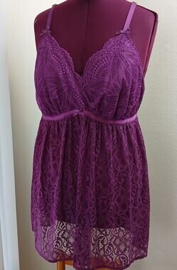 Cacique Purple Lace Babydoll Chemise Lingerie 3X 22/24 no tags adjustable straps